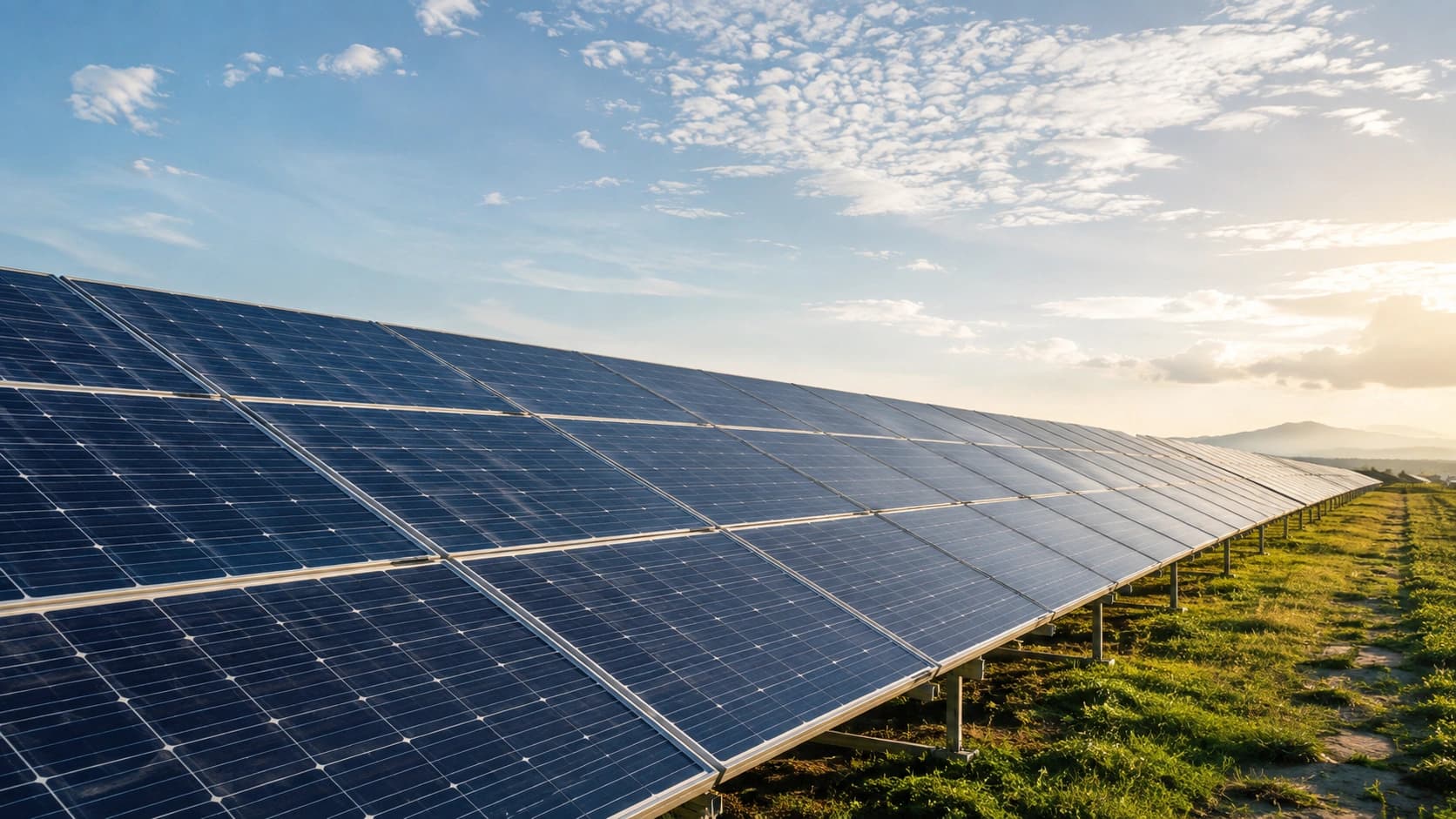 Güneş enerjisi santralinde panel sıraları